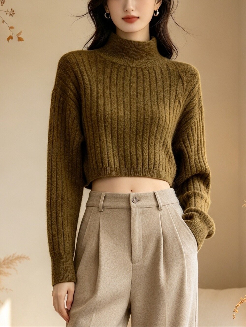 Icone by Simons  Cropped Ribbed Turtleneck Sweater Size M